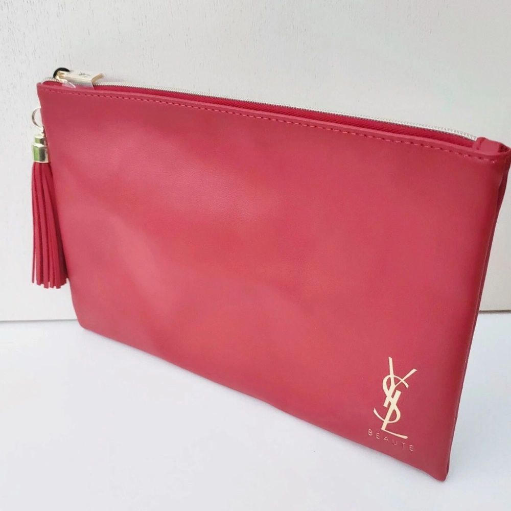 YSL Beauty Red Makeup Cosmetics Bag, Travel Flat Pouch, Clutch, Purse, Brand NEW - Picture 10 of 10